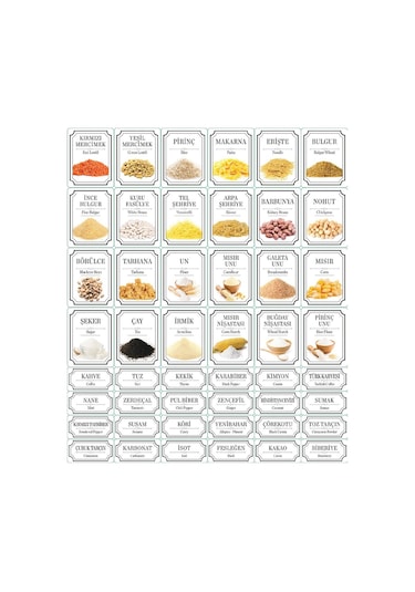 Meleni Home 48 Parça Çeyiz Seti - Etiketli Kare Erzak Saklama Kabı Kahvaltılık Çerezlik Baharatlık Bakliyat Kabı