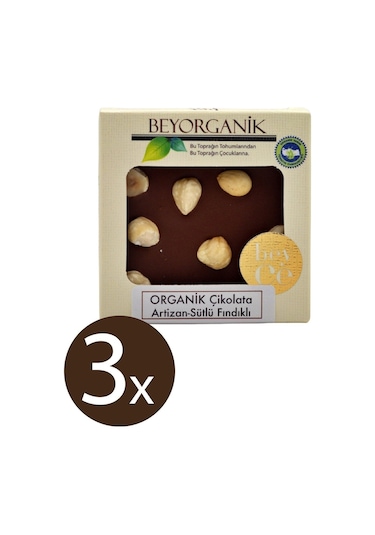 Beyorganik Organik Çikolata Artizan Sütlü Fındıklı 3 x 40 G