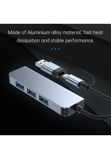Mufunye Type-c Dönüştürücü Usb Hub, 4 Portlu Usb 3.0 1adet + Usb 2.0 3adet , 5gbps Transfer Hızı, Alüminyum Gövde, Gri Renk