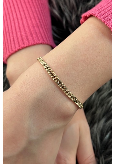 14 Ayar Altın Sık Gurmet Zincir Bileklik 4 Mm Beyaz Altın