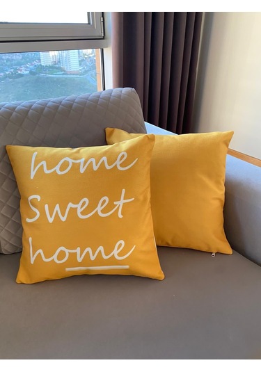 Çift Taraflı Home Sweet Home Yazılı Dekoratif 2'li Kırlent Kılıfı