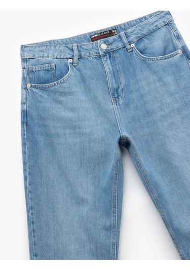 Koton Pamuklu Normal Bel Cep Detaylı Vintage Straight Fit Jean Pantolon Açık İndigo 6wam40091nd Açık İndigo