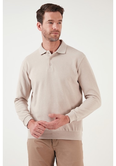 Buratti Pamuk Karışımlı Regular Fit Erkek Polo Yaka Kazak 456223 Bej