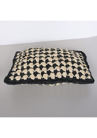 Çift Yön Örgü 30x50 Cm. Doğal & Siyah Rafya Kırlent Mix