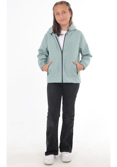 Freemen İçi Astarlı Su ve Rüzgar Geçirmez Kapüşonlu Çift Fermuarlı Cepli Kız Çocuk Hırka - Mint Yeşili