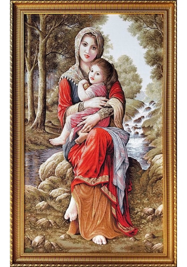 Figüratif Seri-23 Dokuma Goblen Kumaş-Anne ve Kızı