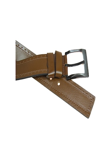 Hakiki Deri Erkek Spor Nakışlı Kot Kemeri 4,5 Cm Taba