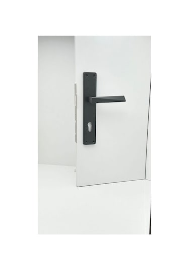 Piramit Siyah Lüx Kare Aynalı Yale Çelik Kapı Kolu Sol Basar Tek Yön