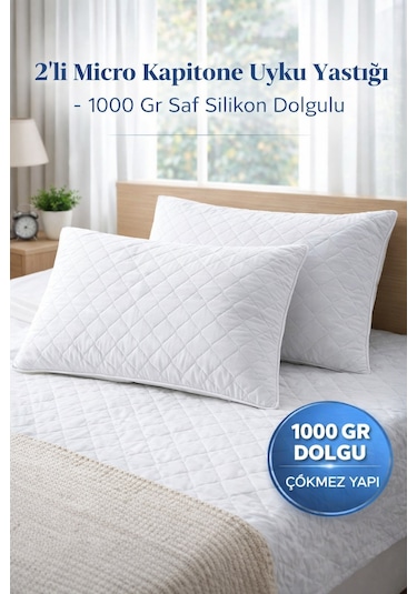 Luxury 2 Li Micro Kapitone Uyku Yastığı 1000 Gr Saf Silikon Dolgu Beyaz