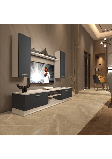 Decoraktiv Eko 5db Mdf Dvd Tv Ünitesi Tv Sehpası Beyaz - Antrasit