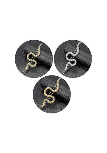 Kadınlar İçin Parıltılı Yapay Elmaslarla Şık Altın Yılan Saç Tokası Saç Dekorasyonu Partiler Ve Düğünler İçin Saç Tokası Antika Altın Siyah D Çok Renkli