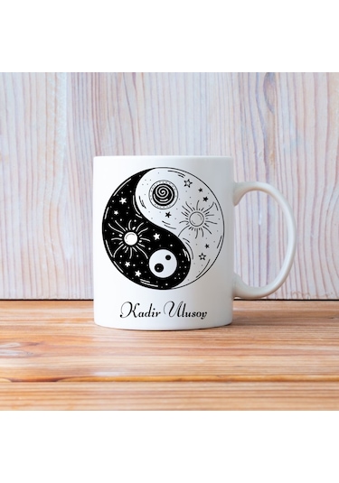 Kişiye Özel Yin Yang Tasarımlı İsimli Kupa Beyaz