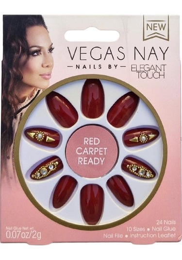 Elegant Touch - Taş Detaylı Bordo Takma Tırnak -24 Adet