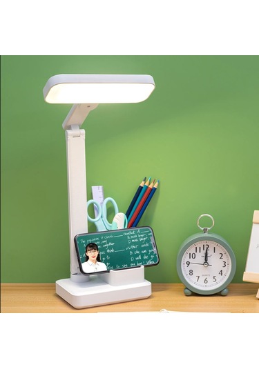3 Renkli Kalemlikli Telefon Tutuculu Masa Lambası Okuma Işığı Çok Renkli