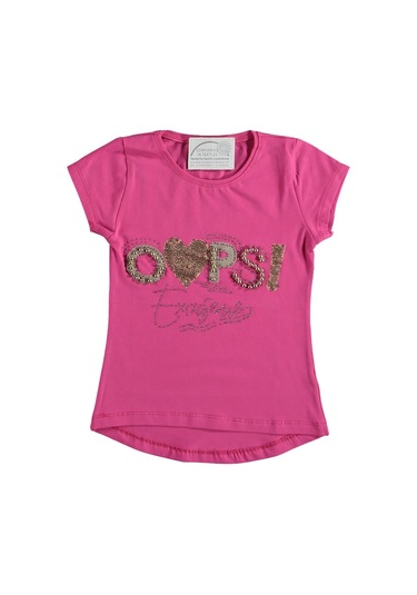 Liay Moda Oops Taş İşlemeli Kız Çocuk Tişört Fuşya
