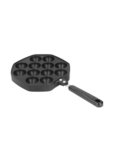 Vkemall Evde Takoyaki Ve Yumurta Çörekleri Pişirmek İçin 12 Delikli Alüminyum Fırın Tepsisi - Anti Kaygan Kaplama Ve Isıya Dayanıklı Kelepçe Siyah
