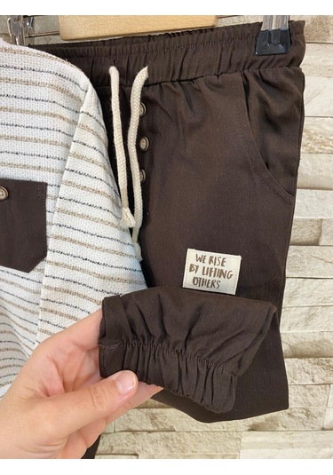 Minizoo Baby Dokuma Pantolonlu Erkek Çocuk Eşofman Takım Kahverengi