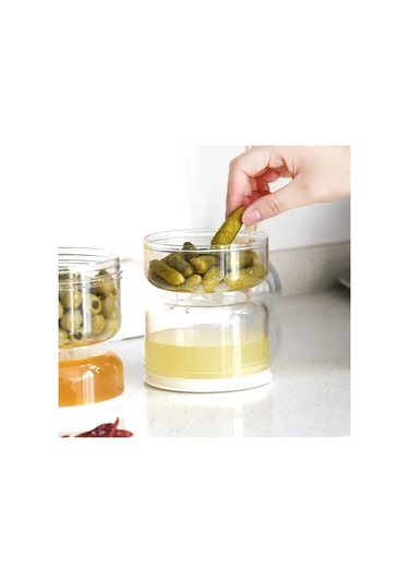 Mufunye Transparent Islak-kuru Ayrılmış Turşu Kavanozu, Hava Geçirmez Kapağı İle Gıda Muhafaza, 1 Adet, 11.5x11.5x13.5 Cm Şeffaf