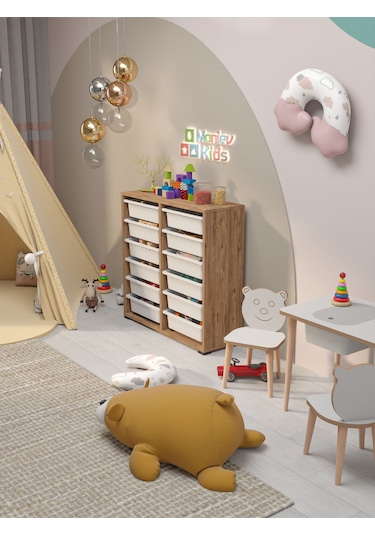 Berra 12 Sepetli Çok Amaçlı Dolap Oyuncak Dolabı Çam Diğer