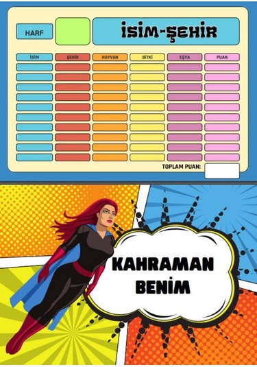 İsim - Şehir Oyunu Yaz - Sil Pvc Kaplı