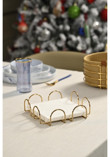 Altın Kare 18 Cm Peçetelik, Kafe, Restoran, Otel, Mutfak Sofra Büyük Boy Peçete - Metal Paslanmaz Altın