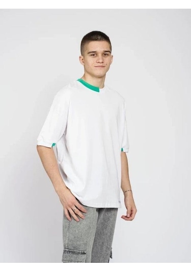 Marions Çocuk Basic Yaka Detaylı Oversize T-shirt-15955 Beyaz