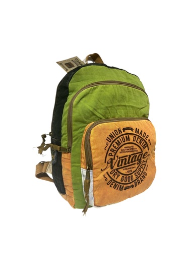 Kaliteli Vintage Salaş Yıkama Kumaş Disayn Günlük Gezi Okul Sırt Çantası 30cmx40cm Turuncu - Haki