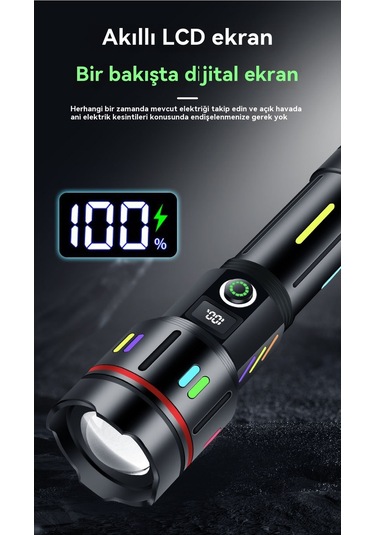 Jian Fan Yeni Yüksekışıklı El Fenerişarj Ultra Parlak Dışmekan Uzun Menzilli Beyaz Lazer Ultra Dayanıklıklıkok Fonksiyonlu El Feneri Siyah