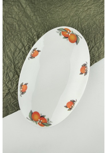 Orange Büyük Boy Porselen Kayık Tabak Beyaz