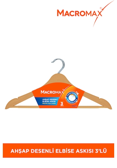 Ahşap Desenli Elbise Askısı - 3 Lü Paket