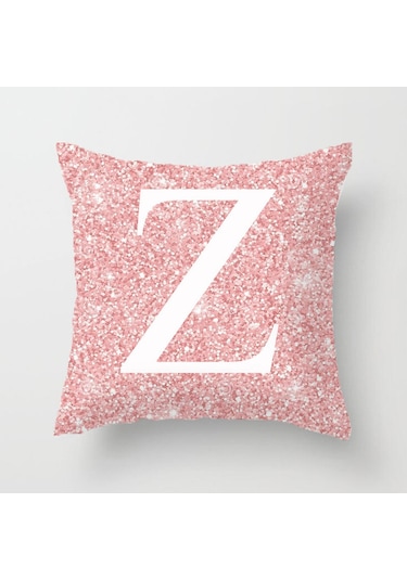 Xıxun Yeni Pembe Metal Mektup Şeftali Deri Kadife Yastık Örtüsü 26 Mektup Baskılı Yastık 9