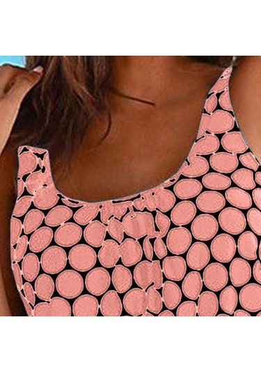 2 Adet/set Kadın Tankini Set U Yaka Kolsuz Puantiyeli Üstler Yan Büzgülü Yüzme Şortu Seti Hızlı Kuruyan Mayo Siyah