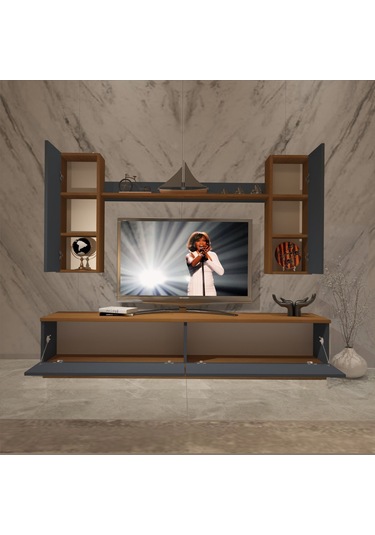 Decoraktiv Eko 5db Mdf Std Tv Ünitesi Tv Sehpası Ceviz - Antrasit