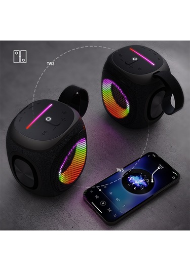 Lenyes S864 Rgb Işıklı Taşınabilir Tws Bluetooth Speaker Hoparlör V5.3 Siyah