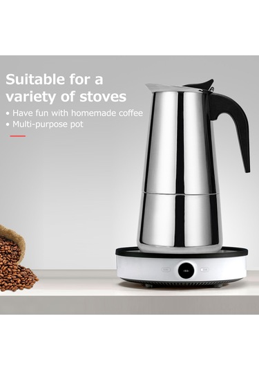 Qingmipy Paslanmaz Çelik Portatif Elektrikli Mocha Latte Espresso Filtre Kahve Makinesi, Çeşitli Kapasiteler Gümüş