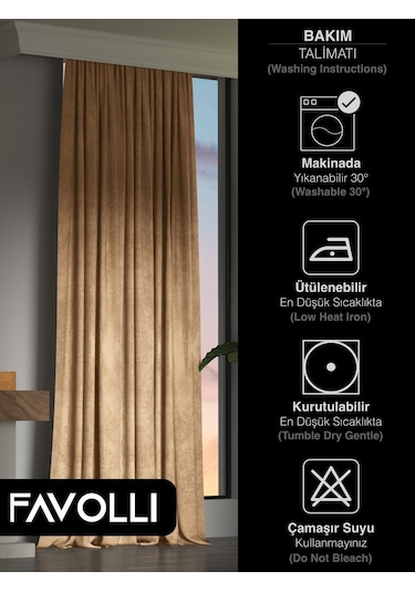 Br Favolli Kadife Dokulu Kaju Rengi Ada Fon Perde Ekstrafor Büzgülü Dream Series Kaju