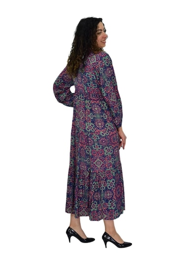 Kadın Empirme Uzun Kol Elbise Bgl-st04670 Mürdüm