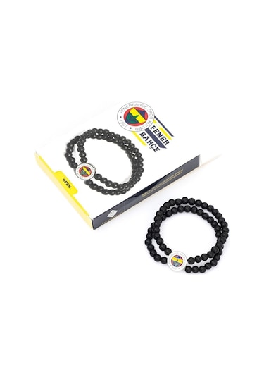 Fenerbahçe Lisanslı Fb Logo Çiftli Mat Onix Doğaltaş Bileklik Hediyelik Ahşap Kutulu