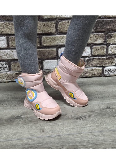 İçi Kürklü Kaydırmaz Kauçuk Taban Su Geçirmez Çocuk Kar Botu Pudra