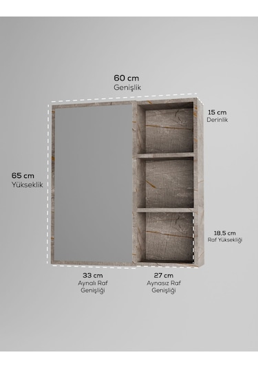 Tek Kapaklı Aynalı Banyo Dolabı Çok Amaçlı Banyo Dolabı Gri