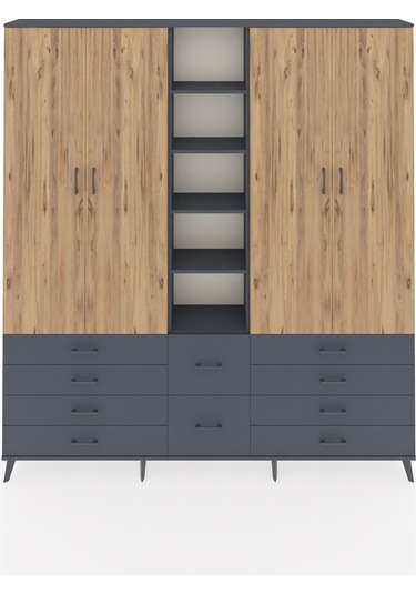 Arges Dolap 9 Raflı 10 Çekmeceli 2 Askılı 220x30x243 Antrasit-çam/antrasit Atlas Çam/antrasıt
