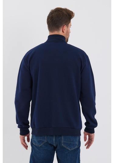 İçi Pamuklu Fermuarlı Dik Yaka Yan Cepli Erkek Lacivert Hırka 001