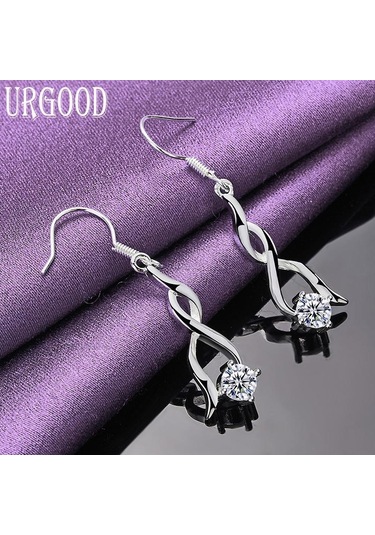 925 Ayar Gümüş Aaa Zirkon Bükülmüş Damla Küpe Takı