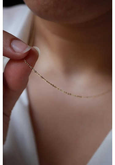 Diamine 14 Ayar Altın Kalın Aynalı Forse Zincir Kolye