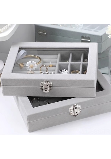 Springsun Yeni Stil Kadife Kuyumluk Kutusu - Toz Ve Oksidasyona Dayanıklı, Yüzük Küpe Kolye Depolama, Bej, 20x15.5x5 Cm Bej