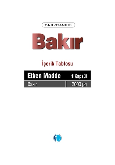 Tabvitamins Bakır 120 Bitkisel Kapsül Bakır Bisglisinat 2 Mg