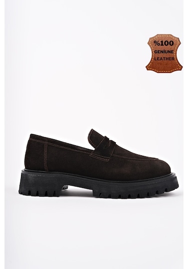 Muggo Paradise Hakiki Deri Kalın Taban Günlük Casual Makosen Kadın Loafer Ayakkabı Kahve Süet Muggo Paradise Hakiki Deri Kalın Taban Günlük Casual Makosen Kadın Loafer Ayakkabı Kahve Süet