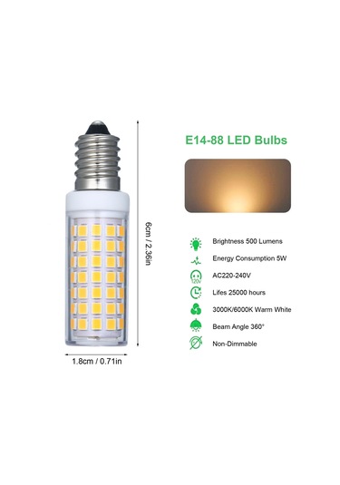 Neevoyu E14 Led Mısır Ampülü 5w 3000k Sıcak Işık 360 Aydınlatma 500 Lümen Crı 80ra 220v Dimmable Değil 88 Led Tilki Ilık Beyaz