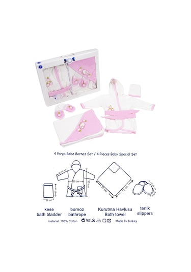 Pembe Panda 10 Parça Hastane Çıkışı Ve 4 Parça Bebek Bornoz Seti Pembe