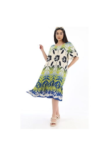 Schık Kadın Viskon Yarım Kol O Yaka Cepli Fırfırlı Elbise Sarı Sarı